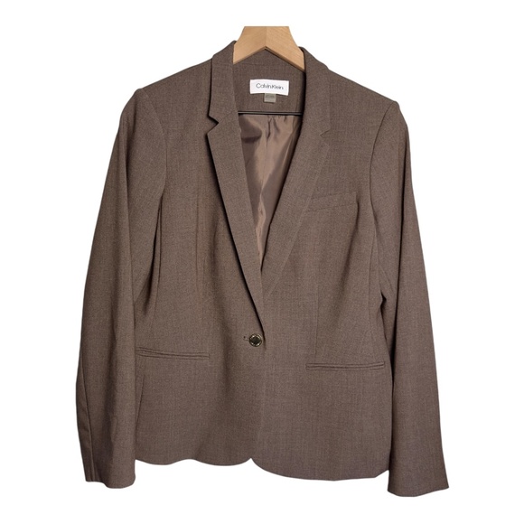 Calvin Klein Petite Single Button Brown Blazer Size 12P - Picture 1 of 13